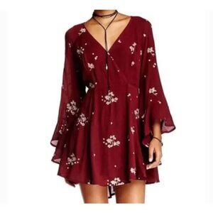 Free People "Jasmine" Embroidered Dress Burgundy size 10